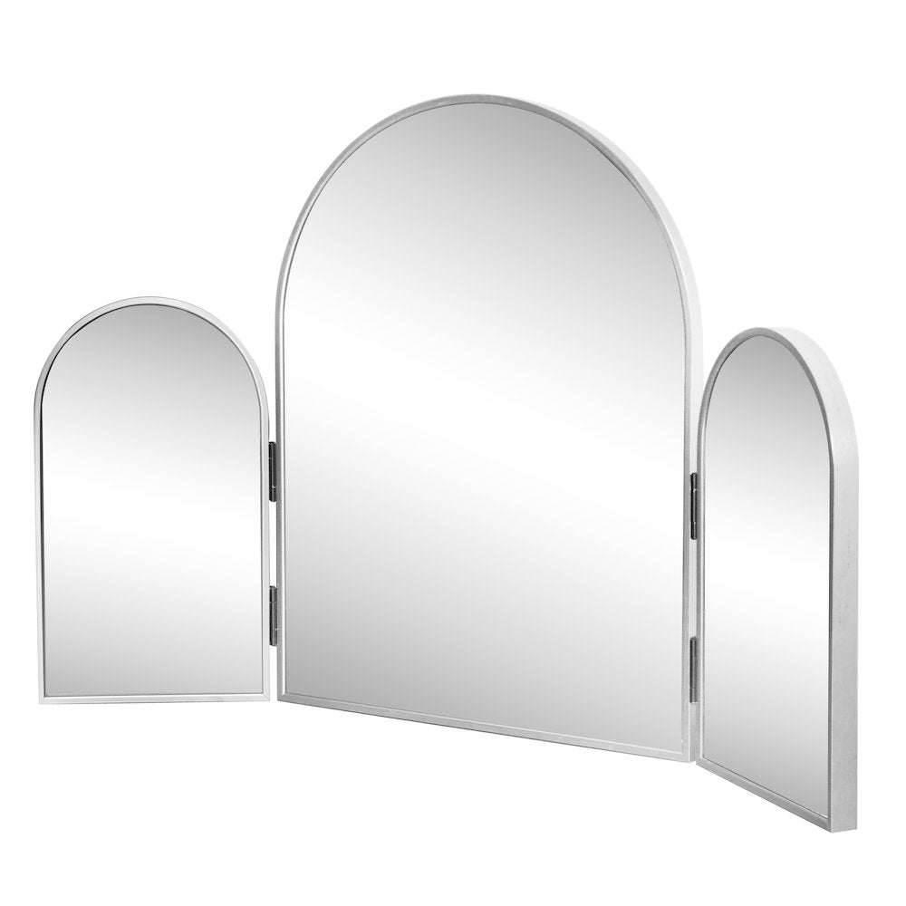 Verity 3-Way Medium Arch Trifold Adjustable Aluminum Alloy Framed Vanity Mirror