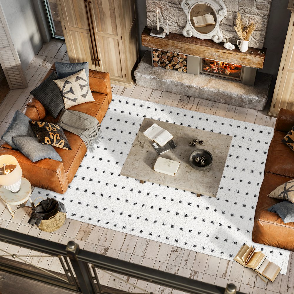 Pele Modern Geometric Dot Shag Area Rug
