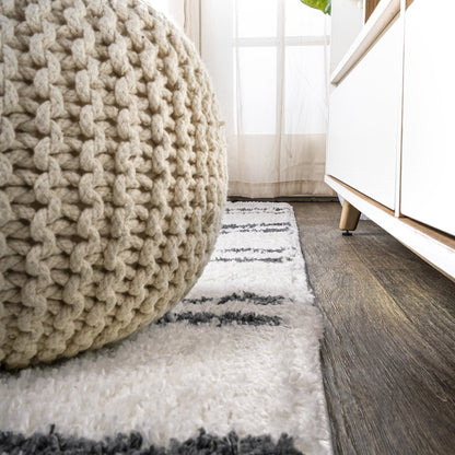 Petra Stripe Geometric Shag Area Rug