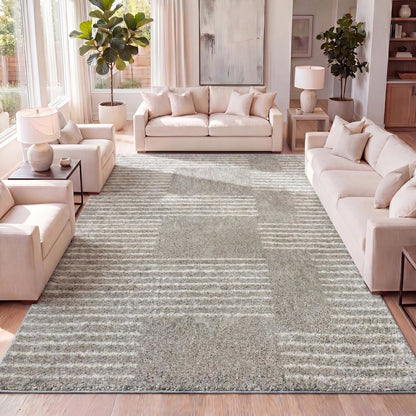Petra Abstract Stripe Geometric Shag Area Rug