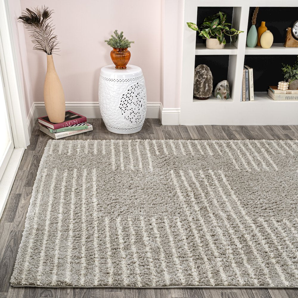 Petra Abstract Stripe Geometric Shag Area Rug