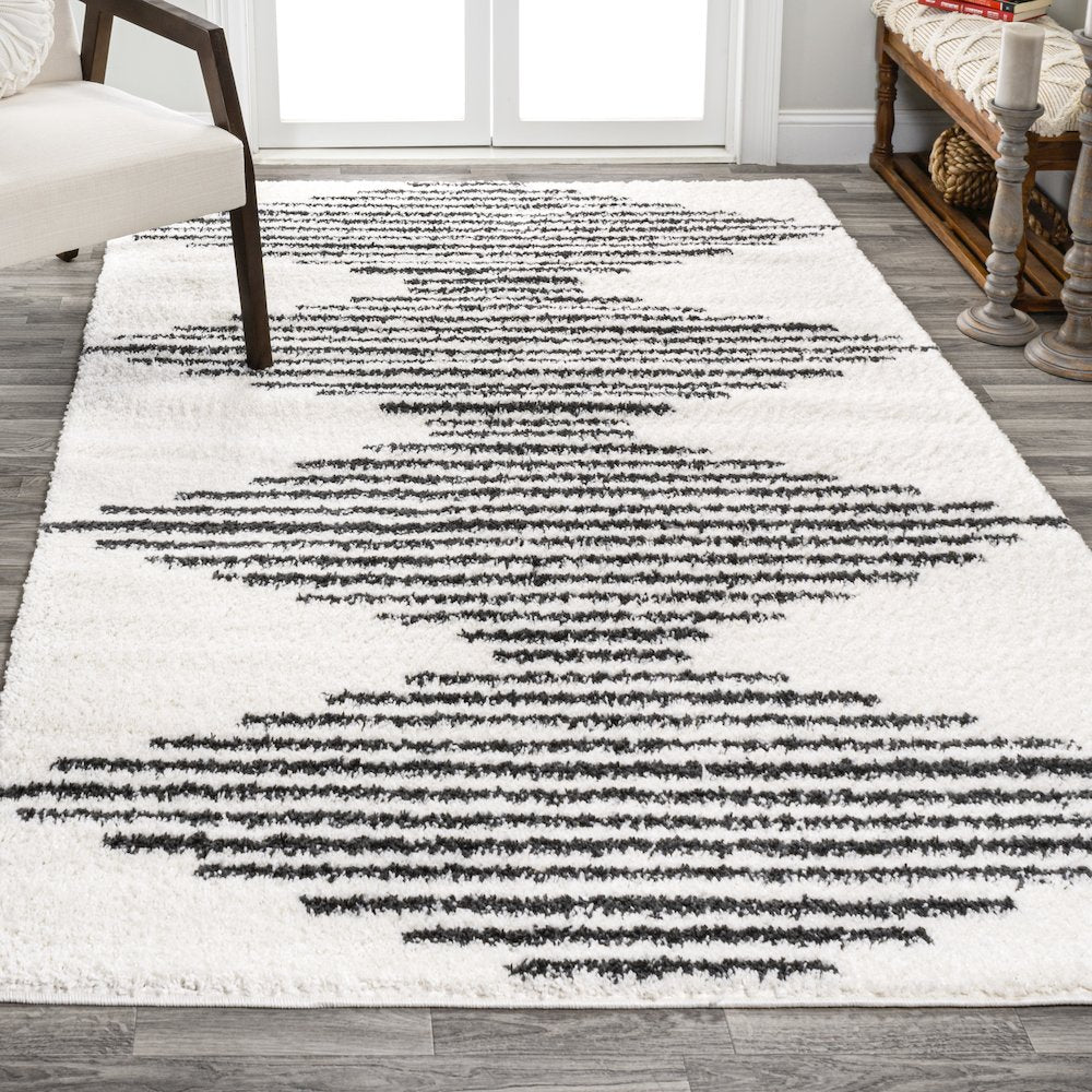 Elm Diamond Stripe Geometric Shag Area Rug