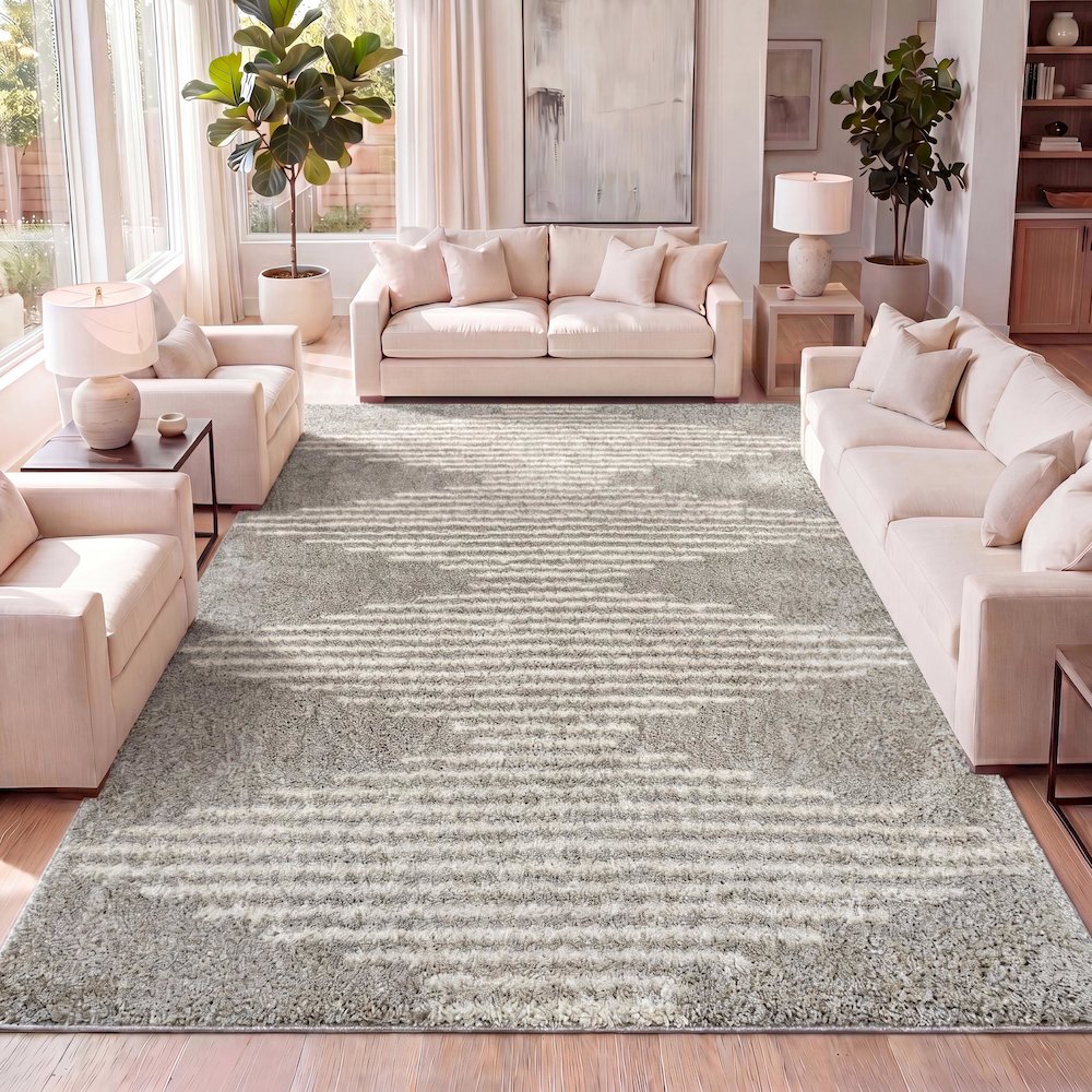 Petra Abstract Stripe Geometric Shag Area Rug