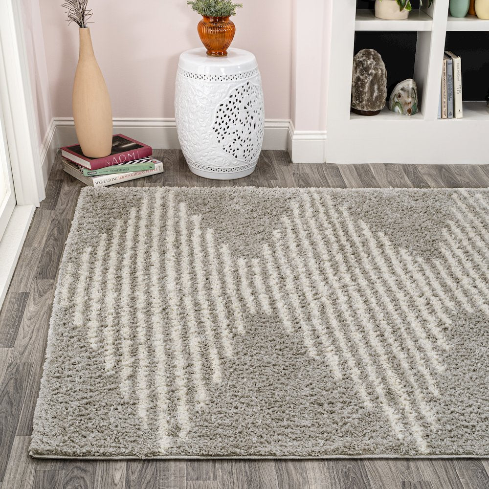 Petra Abstract Stripe Geometric Shag Area Rug
