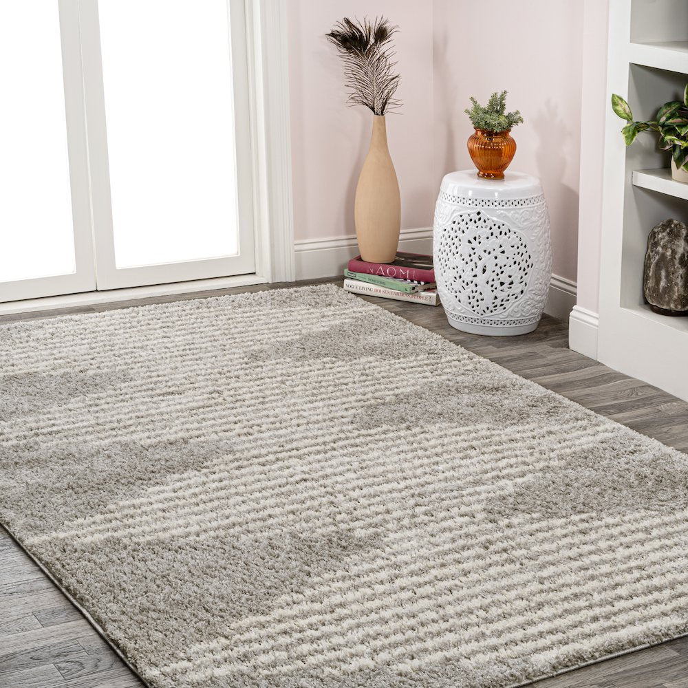Petra Abstract Stripe Geometric Shag Area Rug
