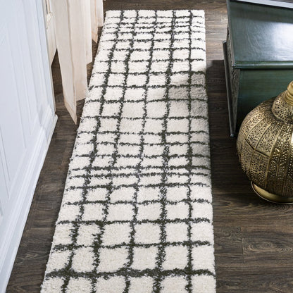 Arenal Geometric Grid Shag Area Rug