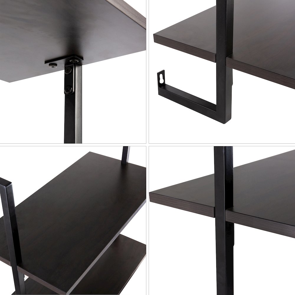 Industrial 3-Shelf Wood Wall-Mounted Open Ladder Bookcase with Metal Frame