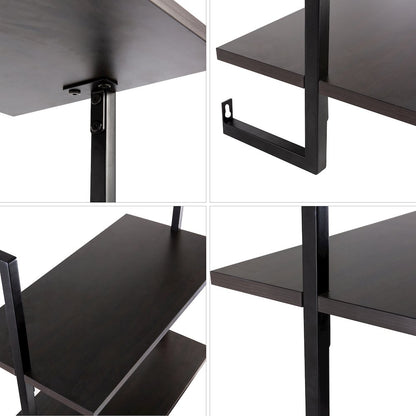 Industrial 3-Shelf Wood Wall-Mounted Open Ladder Bookcase with Metal Frame