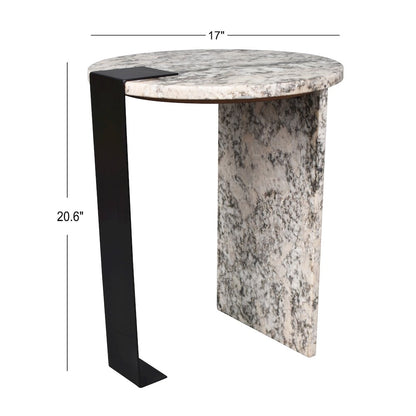 Lyra 20" Modern Round Asymmetrical Marble Accent Table
