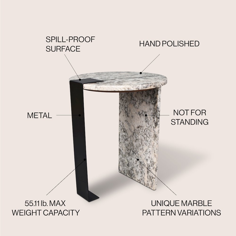 Lyra 20" Modern Round Asymmetrical Marble Accent Table