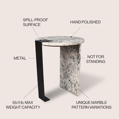 Lyra 20" Modern Round Asymmetrical Marble Accent Table