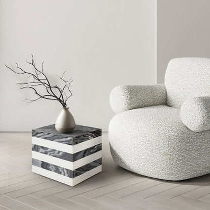 Felix 15.5" Minimalist Marble Cube End Table