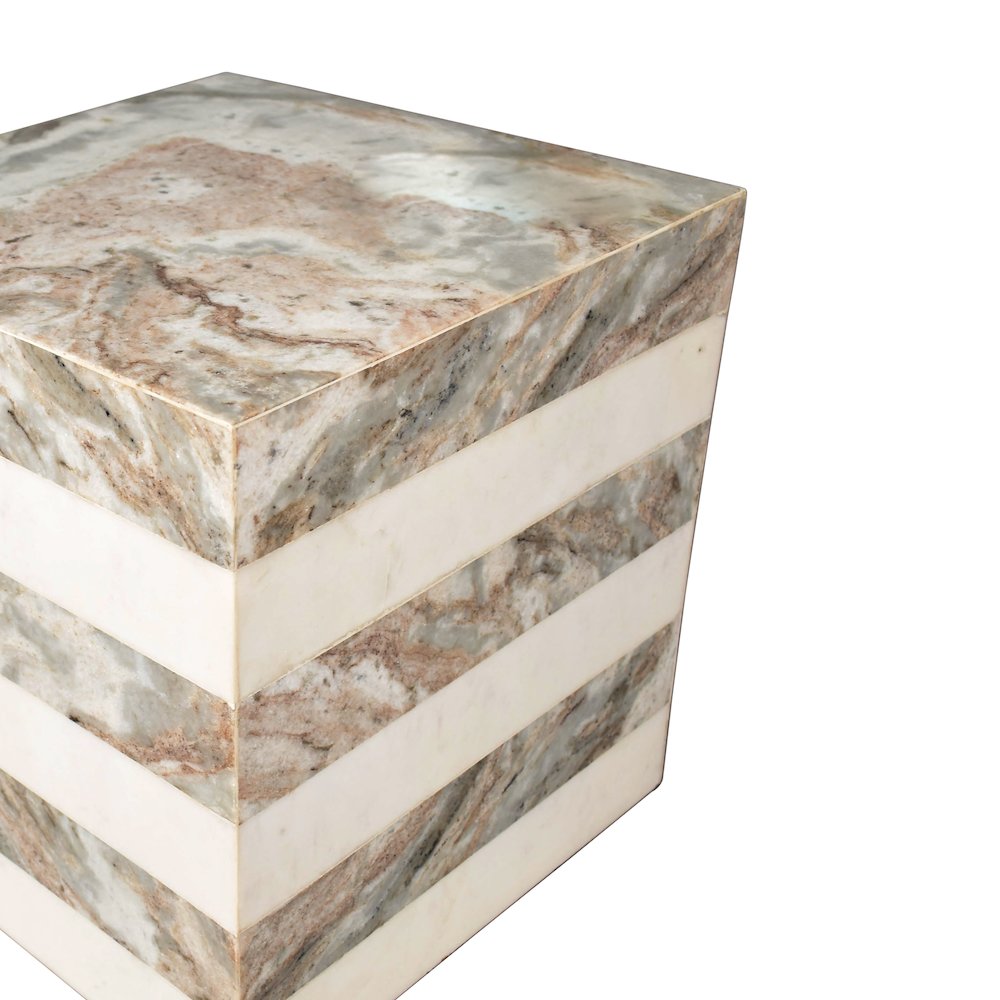 Felix 15.5" Minimalist Marble Cube End Table
