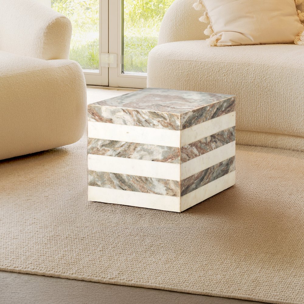 Felix 15.5" Minimalist Marble Cube End Table