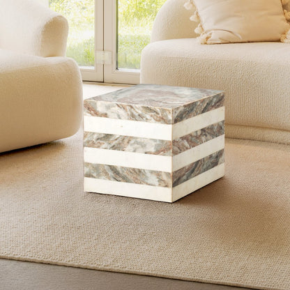 Felix 15.5" Minimalist Marble Cube End Table