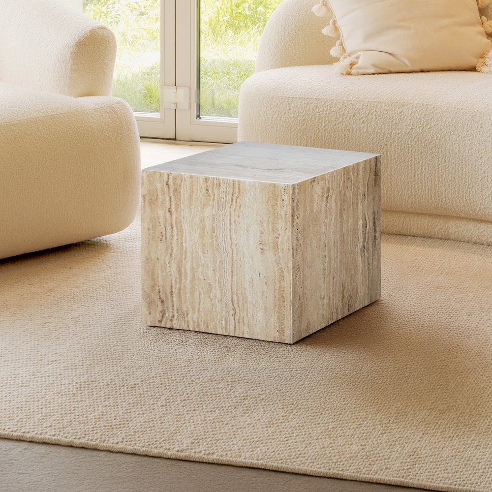 Felix 15" Minimalist Marble Cube End Table