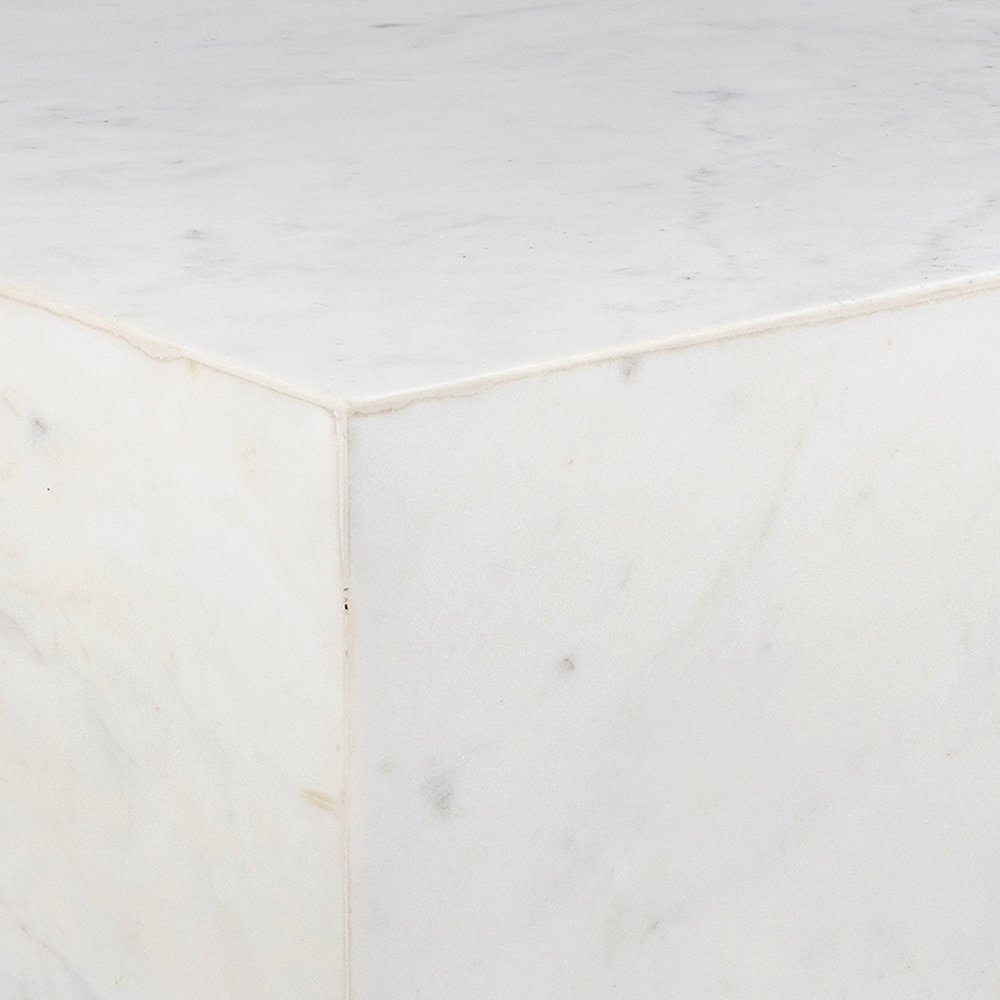 Felix Contemporary Solid Natural Marble Handmade Cube End Table, White