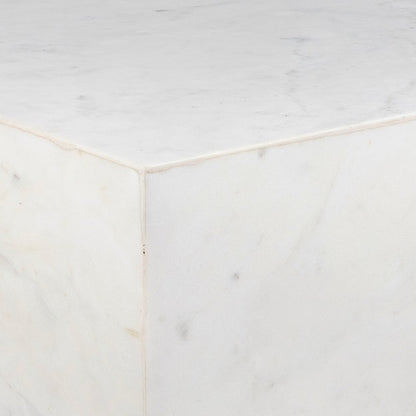 Felix Contemporary Solid Natural Marble Handmade Cube End Table, White