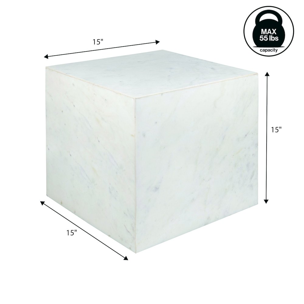 Felix Contemporary Solid Natural Marble Handmade Cube End Table, White