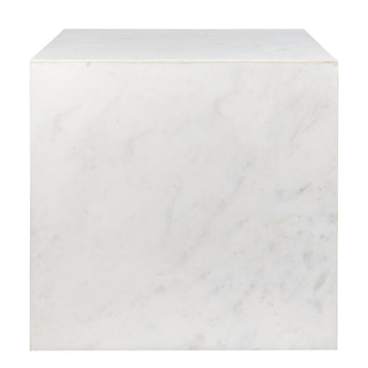 Felix Contemporary Solid Natural Marble Handmade Cube End Table, White