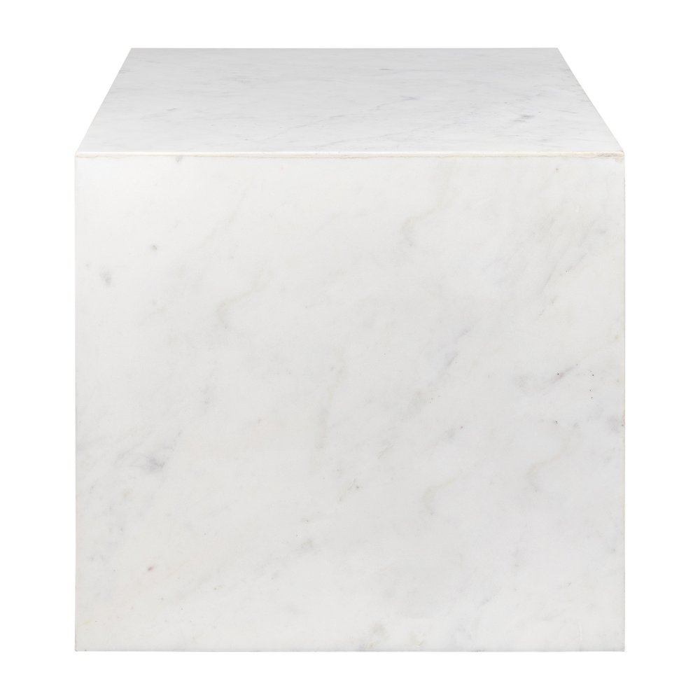 Felix Contemporary Solid Natural Marble Handmade Cube End Table, White