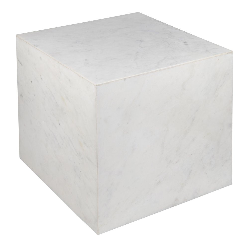 Felix Contemporary Solid Natural Marble Handmade Cube End Table, White