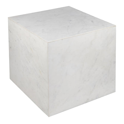 Felix Contemporary Solid Natural Marble Handmade Cube End Table, White