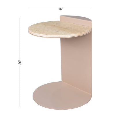 Evelyn Modern 20" Round Natural Marble C-Shaped End Table