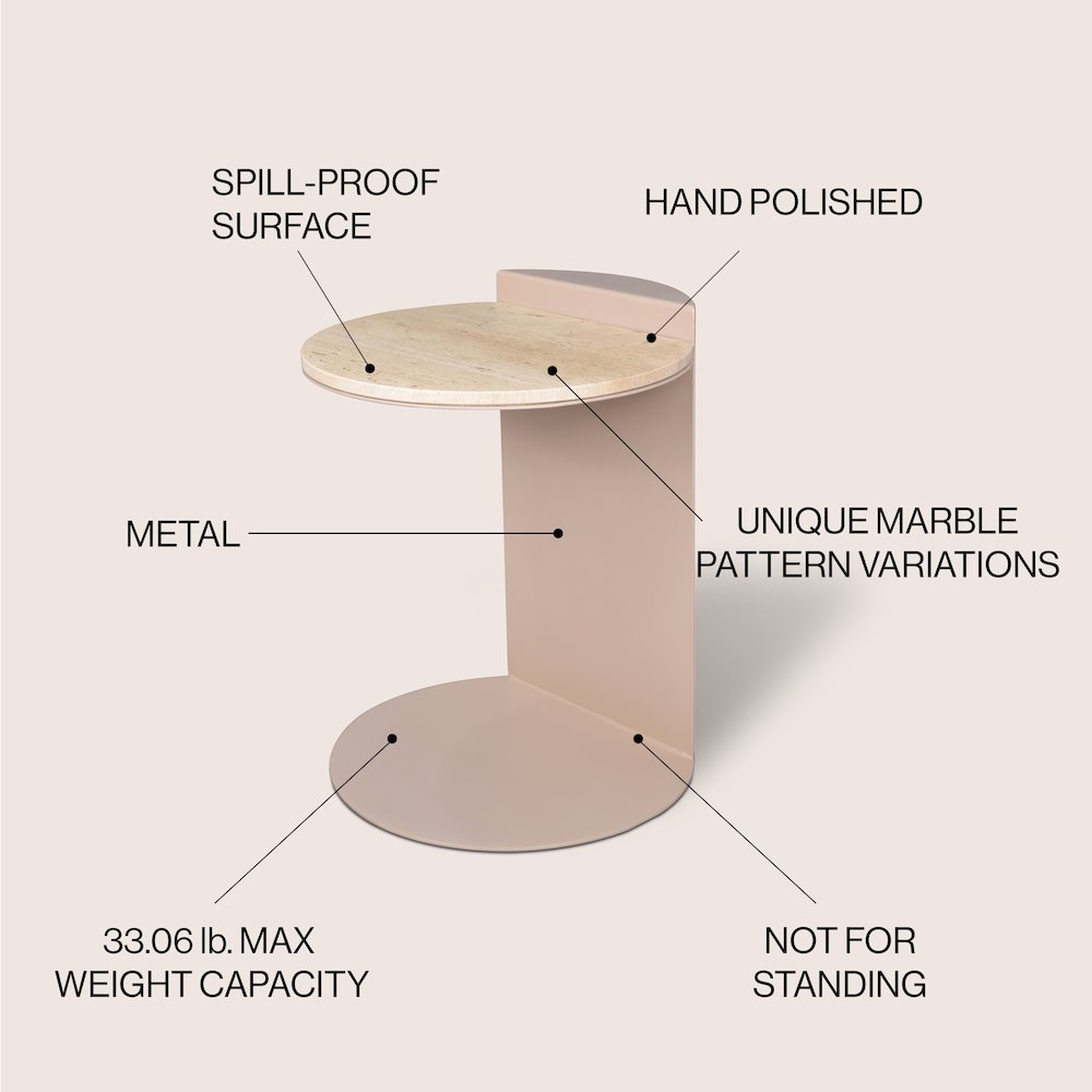 Evelyn Modern 20" Round Natural Marble C-Shaped End Table