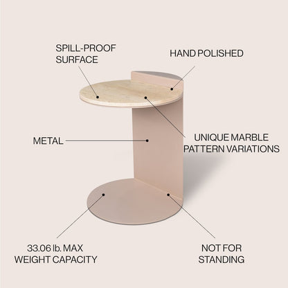 Evelyn Modern 20" Round Natural Marble C-Shaped End Table
