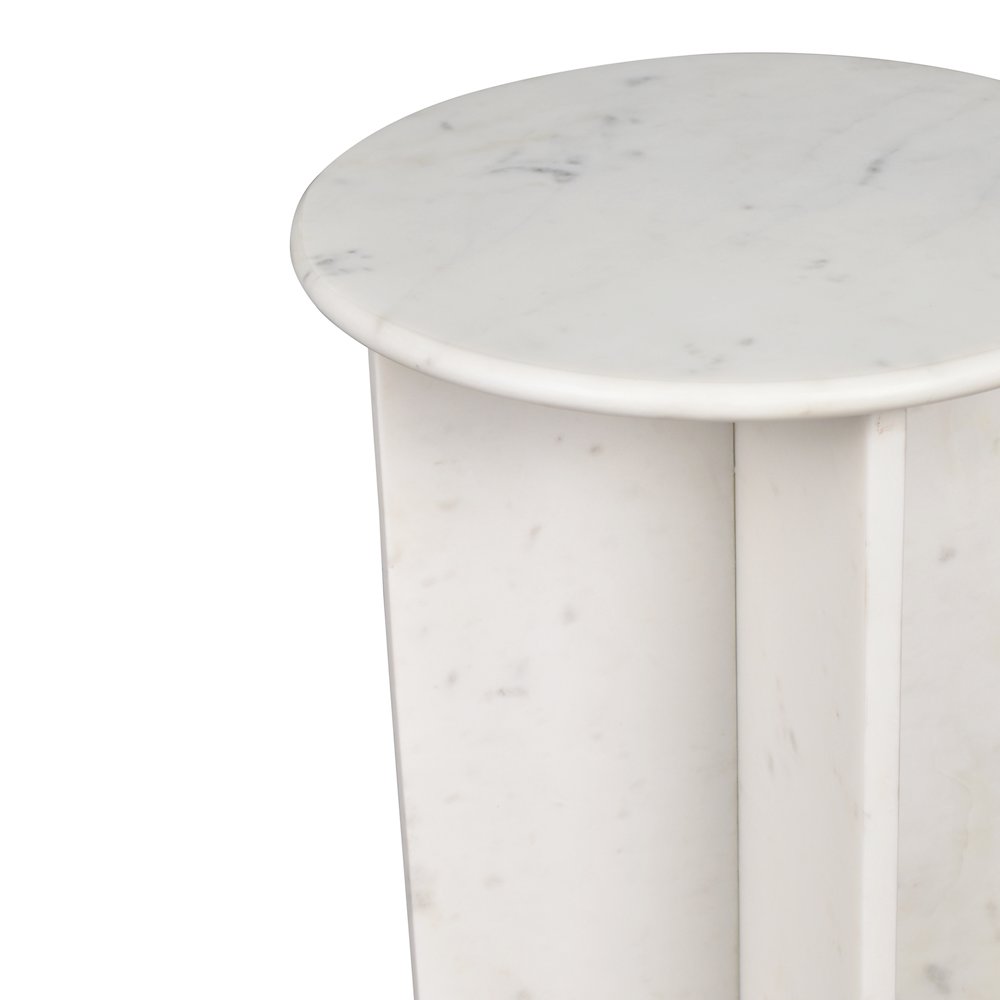 Javier Minimalist 17.75" Round Solid White Marble End Table