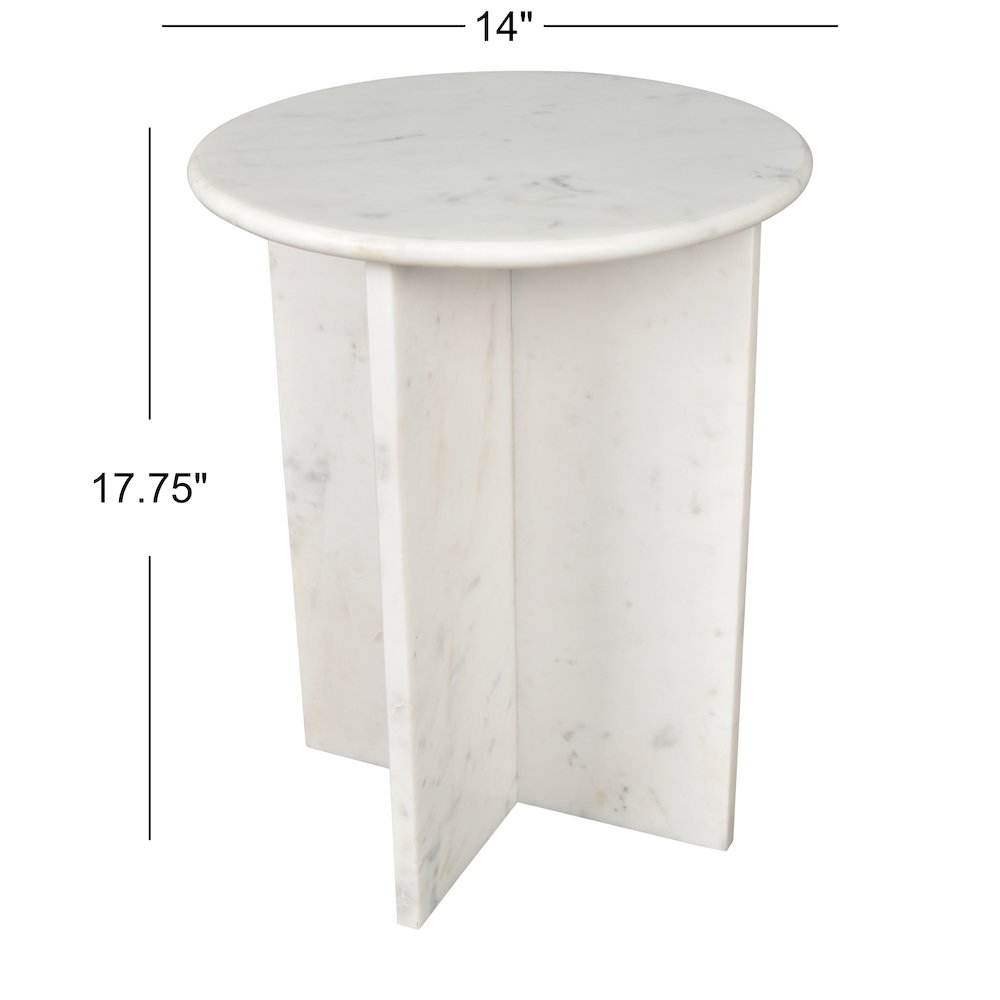 Javier Minimalist 17.75" Round Solid White Marble End Table