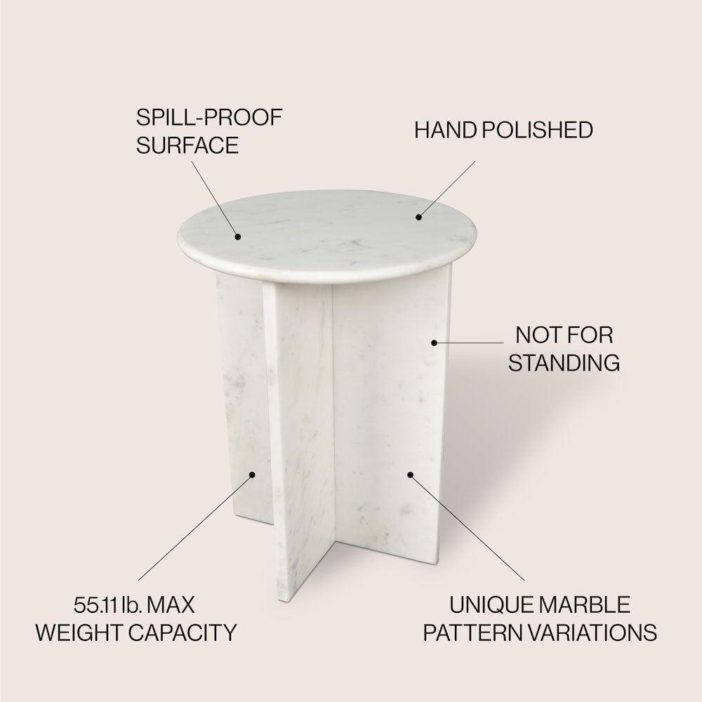 Javier Minimalist 17.75" Round Solid White Marble End Table