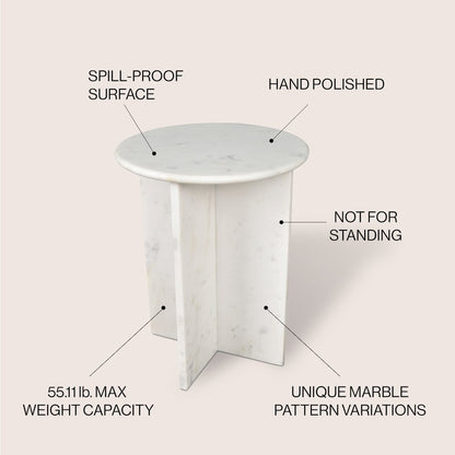 Javier Minimalist 17.75" Round Solid White Marble End Table