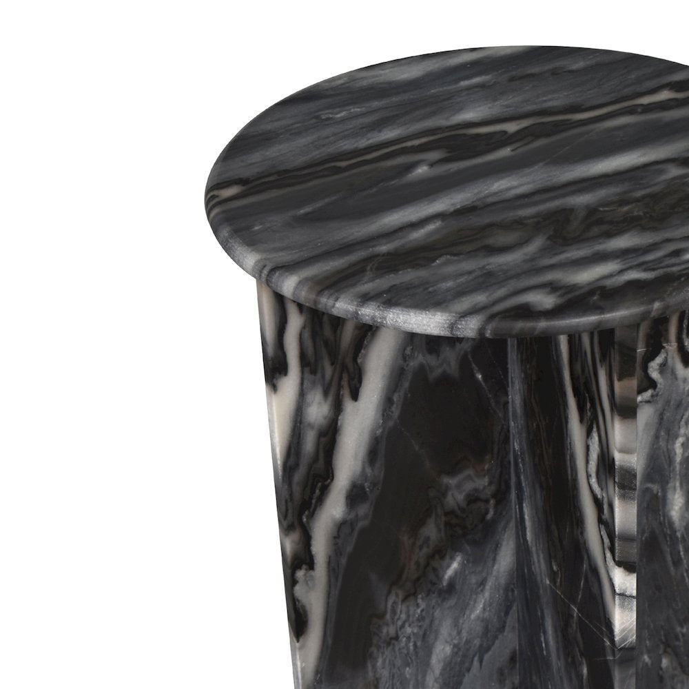 Javier Minimalist 17.75" Round Solid Black/Gray Marble End Table