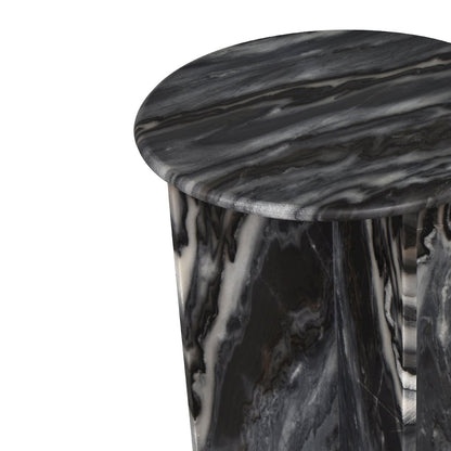 Javier Minimalist 17.75" Round Solid Black/Gray Marble End Table