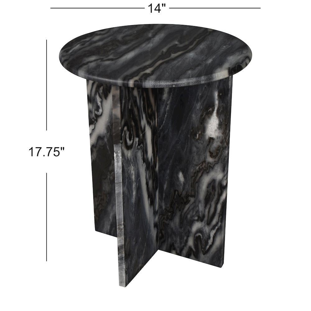 Javier Minimalist 17.75" Round Solid Black/Gray Marble End Table