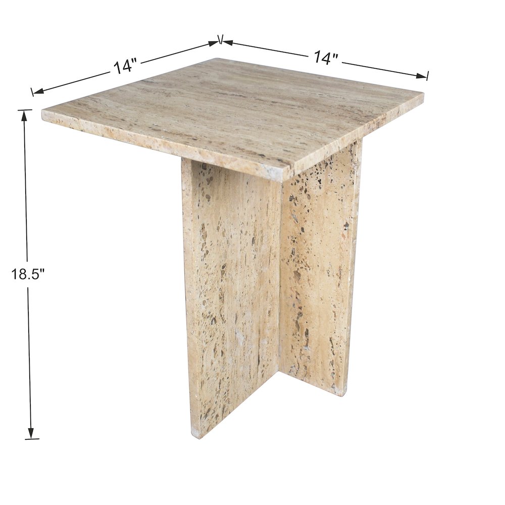 Cecil Modern 18.5" Square Natural Marble End Table with Cross Base