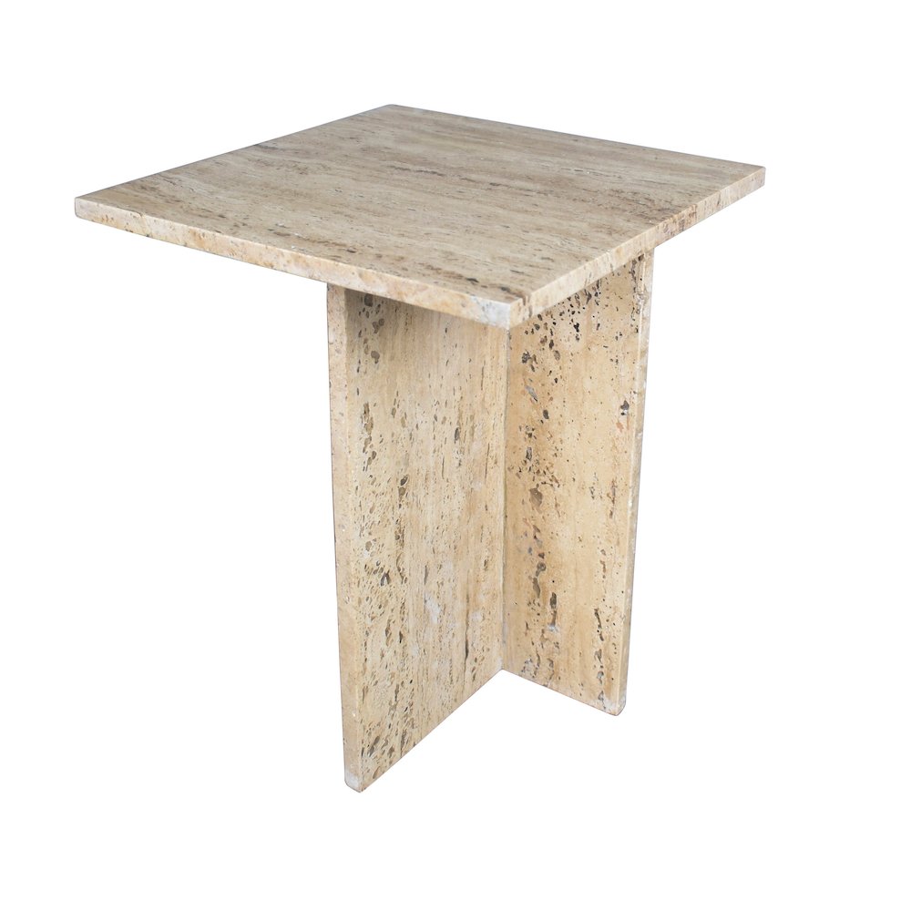 Cecil Modern 18.5" Square Natural Marble End Table with Cross Base