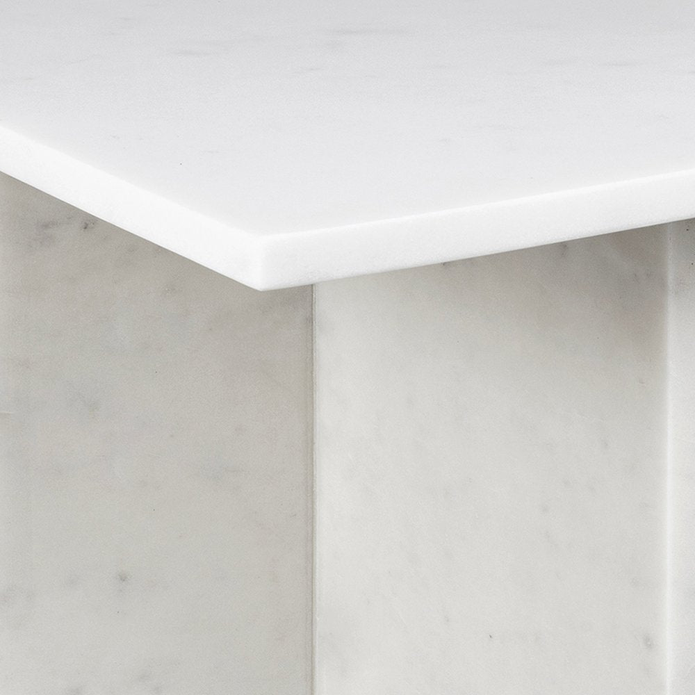Cecil Contemporary Natural Marble Handmade T-Shaped End Table, White