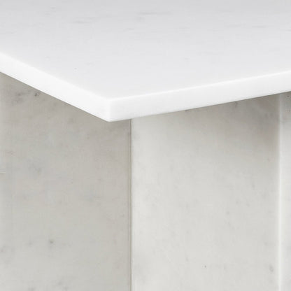 Cecil Contemporary Natural Marble Handmade T-Shaped End Table, White