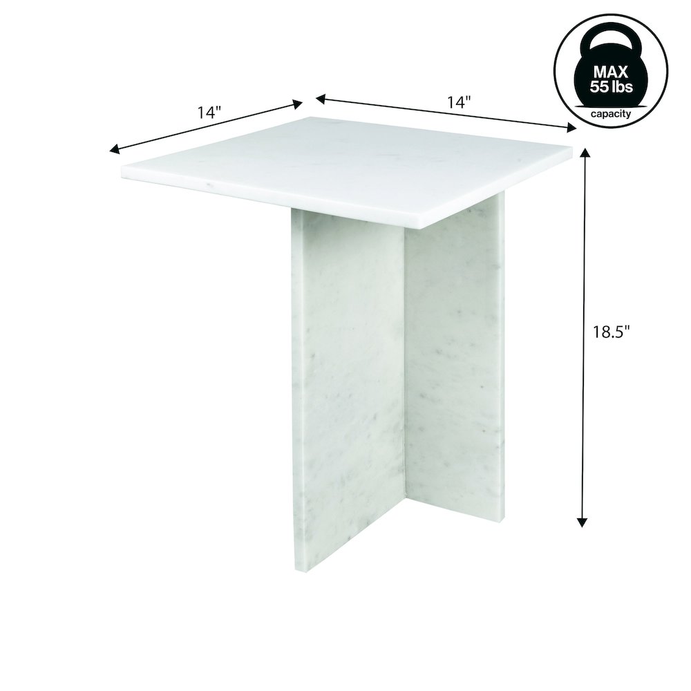 Cecil Contemporary Natural Marble Handmade T-Shaped End Table, White