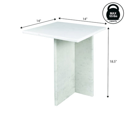 Cecil Contemporary Natural Marble Handmade T-Shaped End Table, White