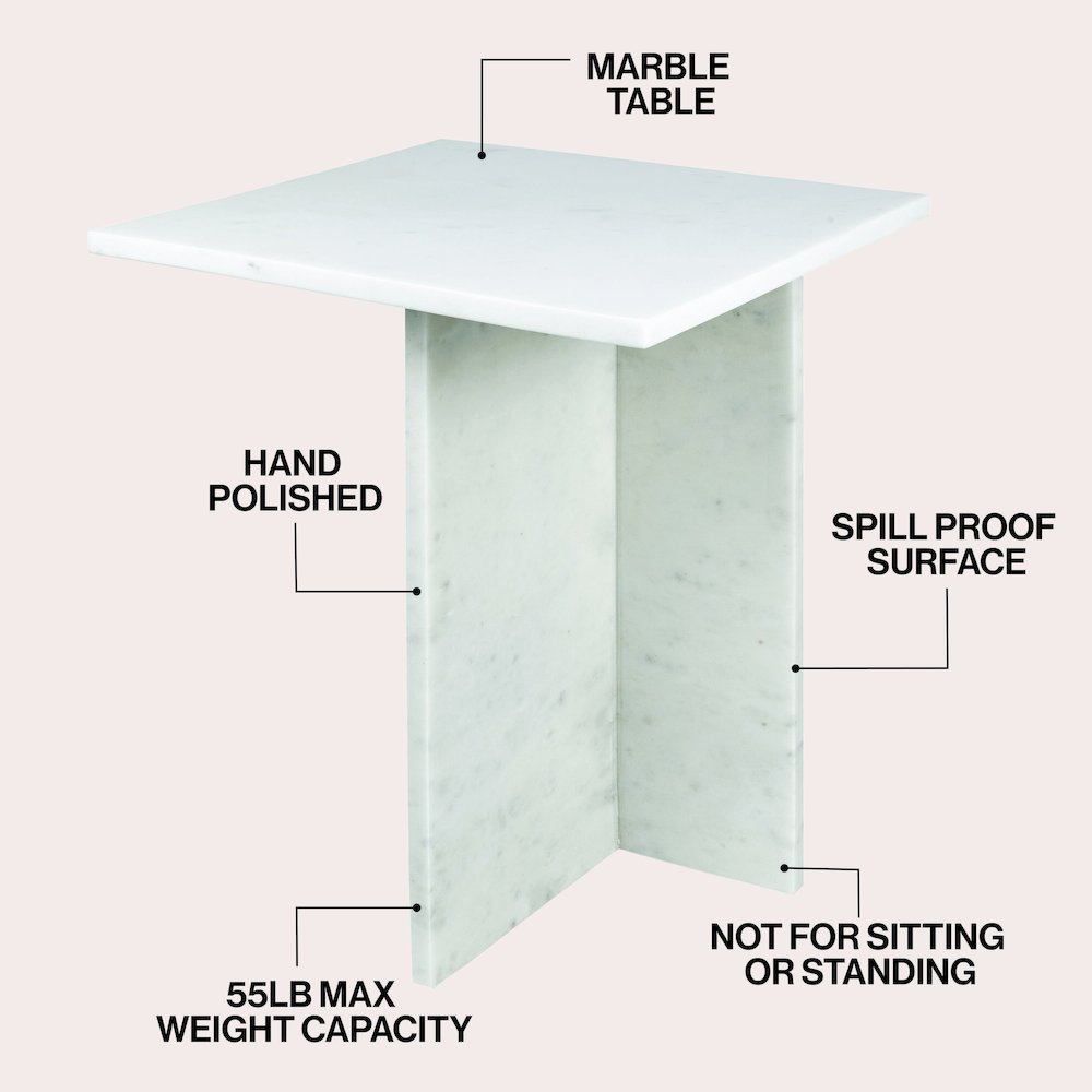 Cecil Contemporary Natural Marble Handmade T-Shaped End Table, White