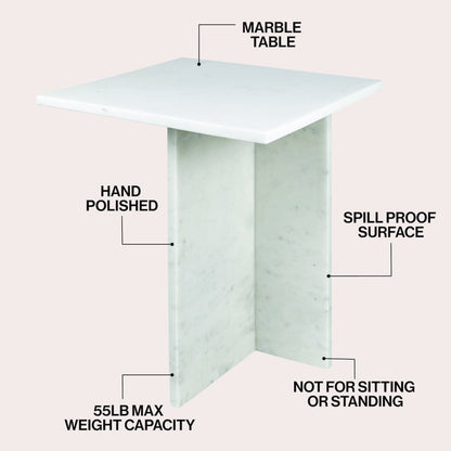 Cecil Contemporary Natural Marble Handmade T-Shaped End Table, White