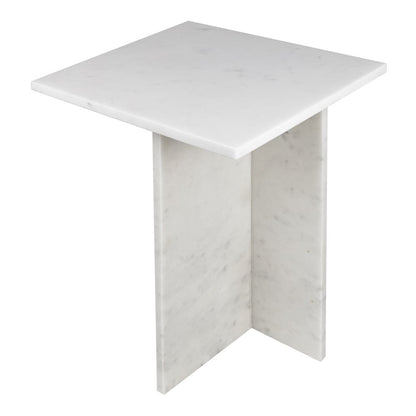 Cecil Contemporary Natural Marble Handmade T-Shaped End Table, White