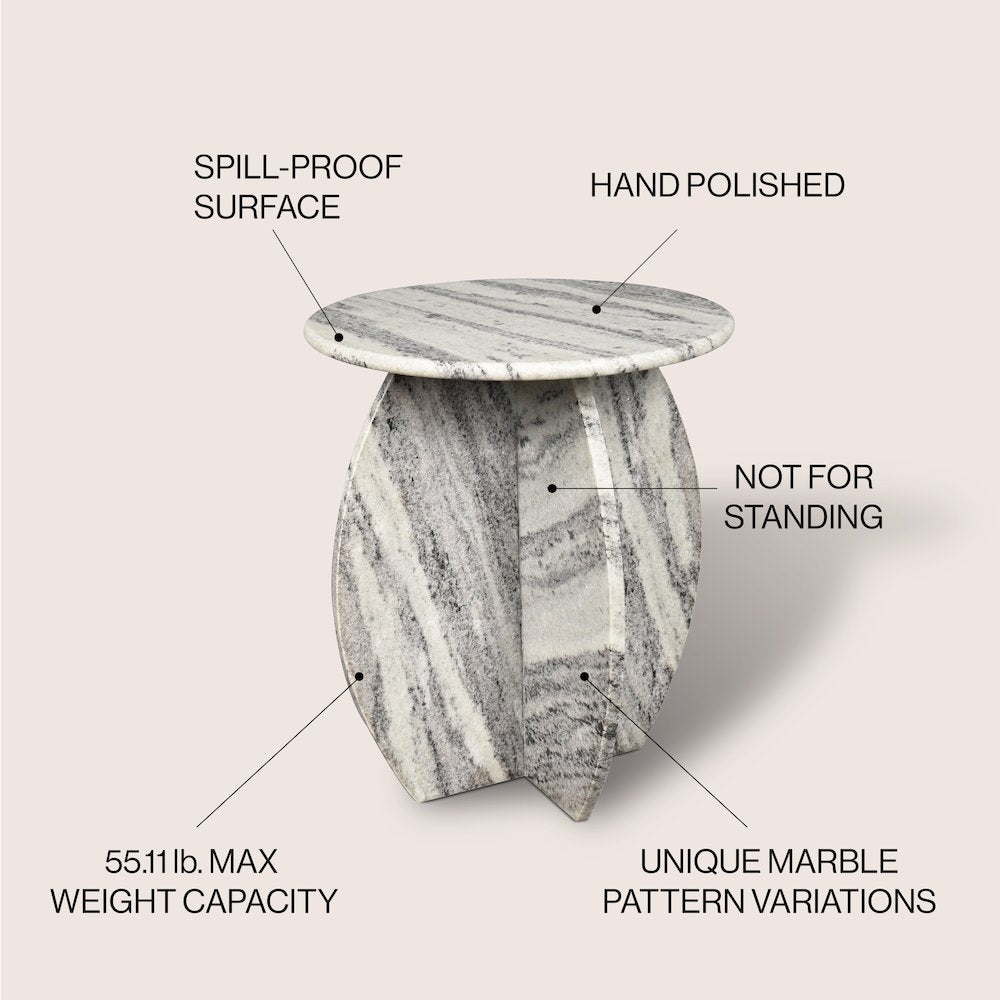 Venus Modern 17.5" Round Gray/Black Solid Marble End Table