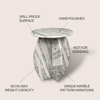Venus Modern 17.5" Round Gray/Black Solid Marble End Table