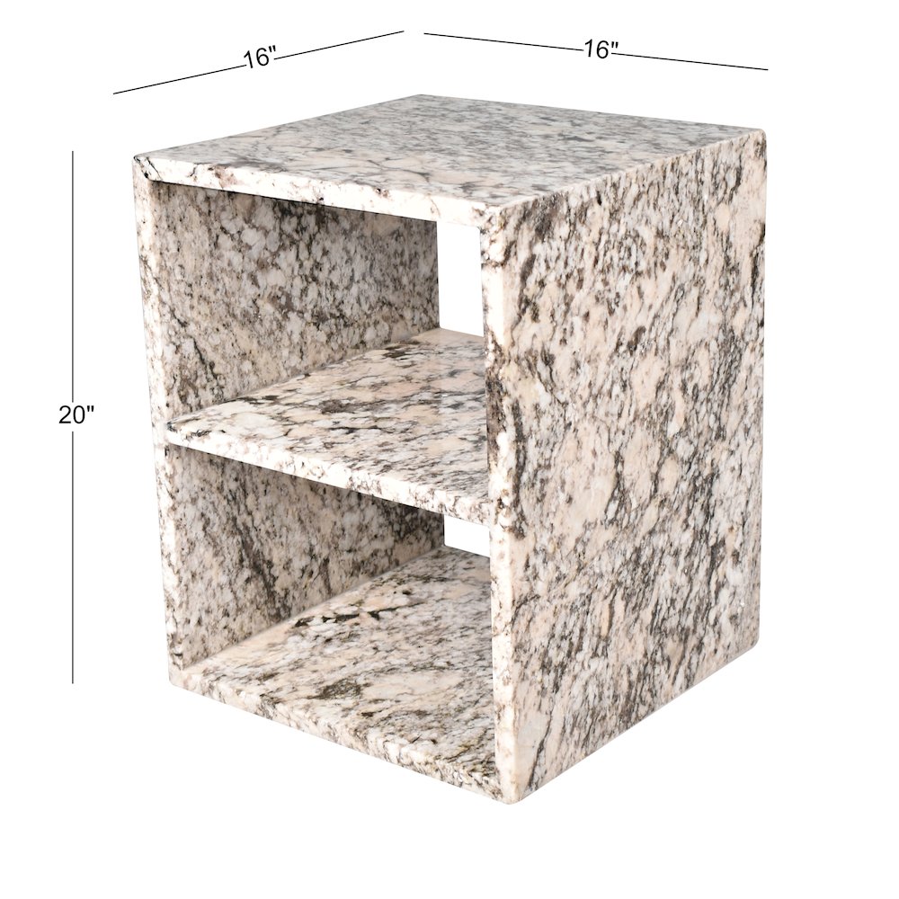 Sloane Modern 20" Genuine Beige Marble Square End Table with Open Shelf