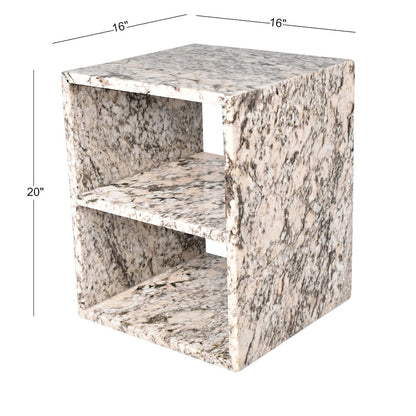 Sloane Modern 20" Genuine Beige Marble Square End Table with Open Shelf